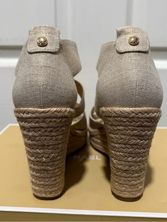 Michael Kors Beige Espadrille Zip Wedge Sandals - Picture 7 of 8